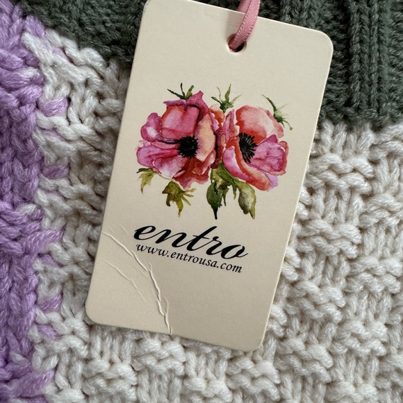 NWT Entro Colorblock Cable knit crewneck Sweater - Picture 6 of 10